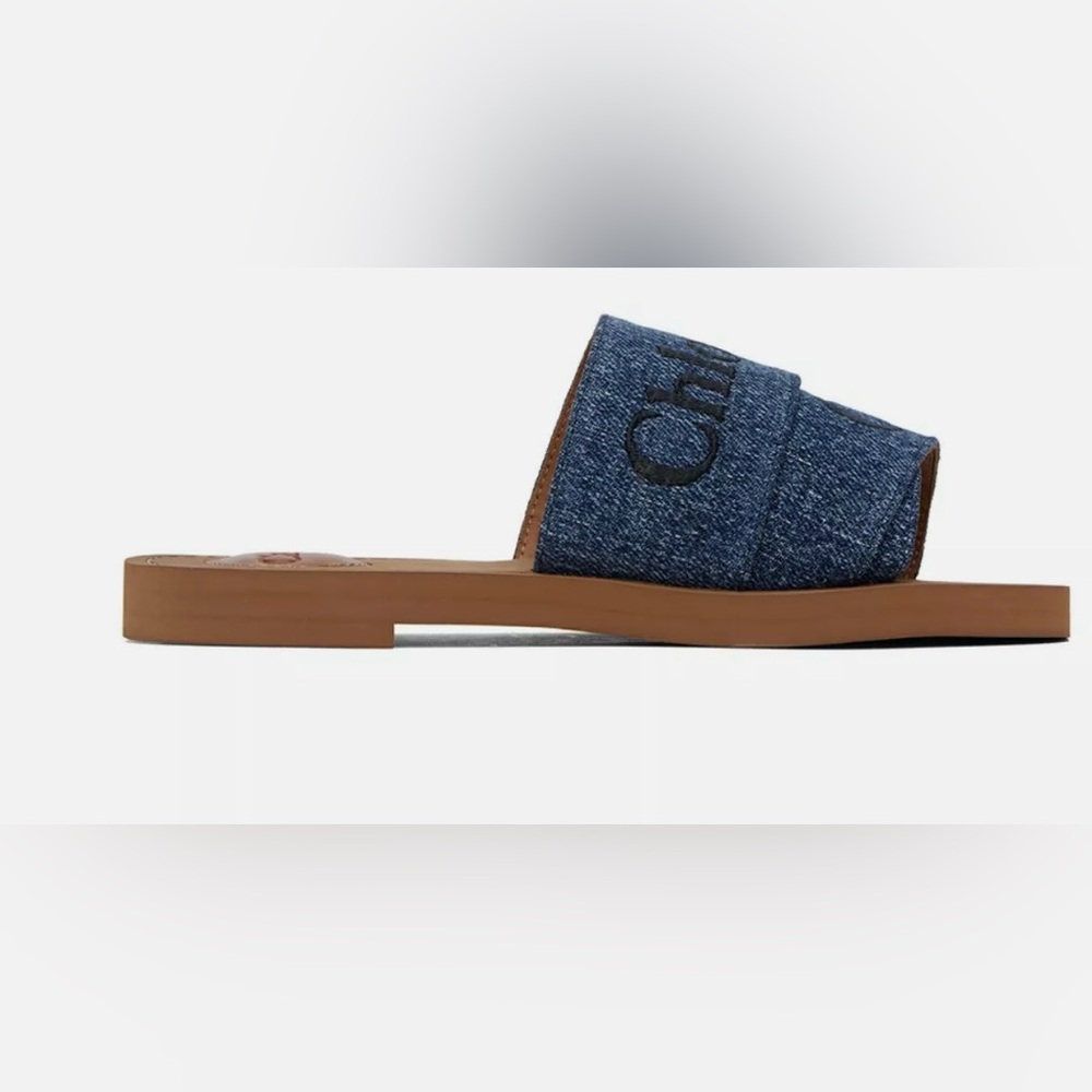 Chloe denim logo mules